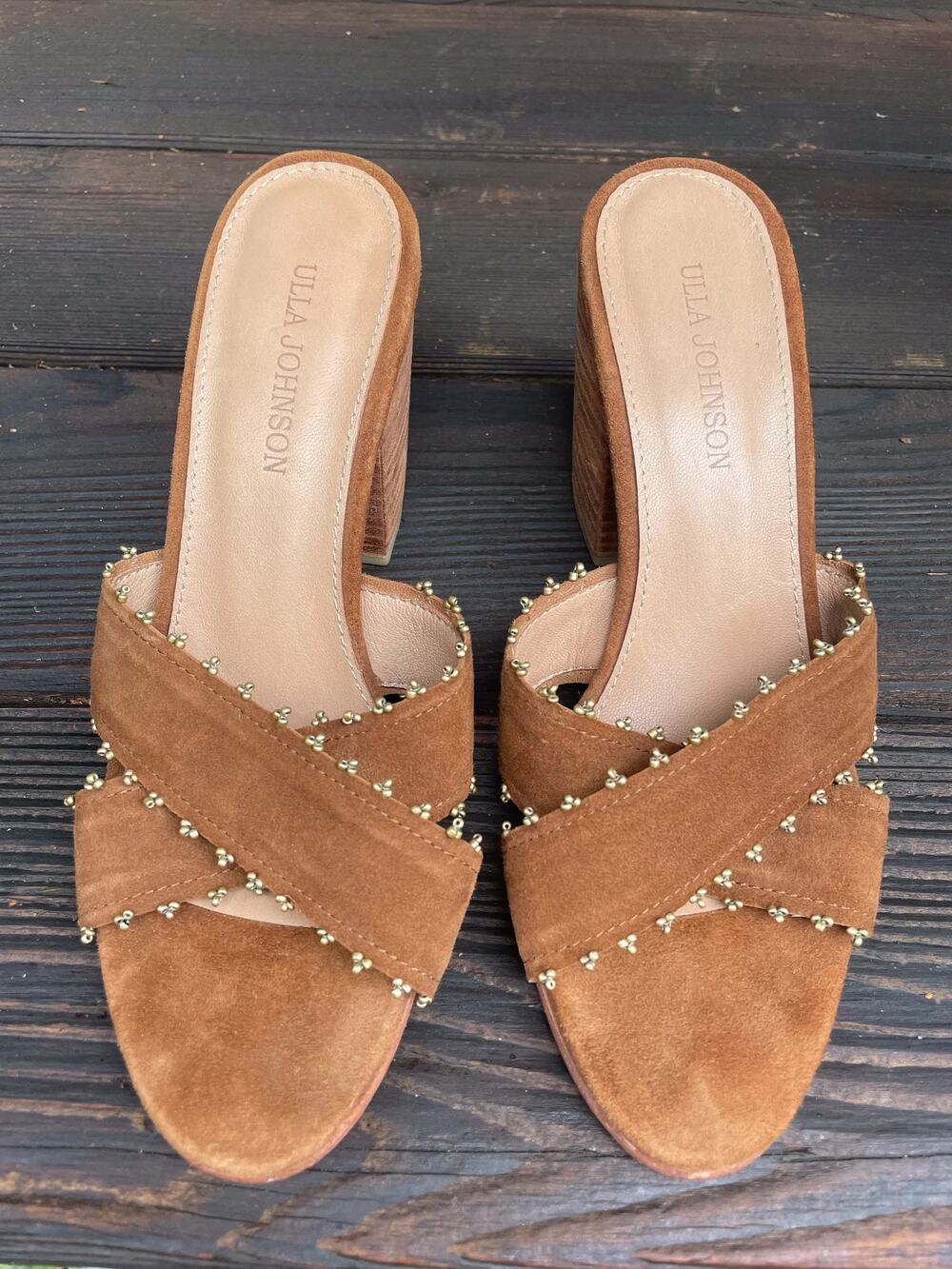 Ulla Johnson Brown Suede Block-Heel Slide Sandals Size 39 - Picture 3 of 6